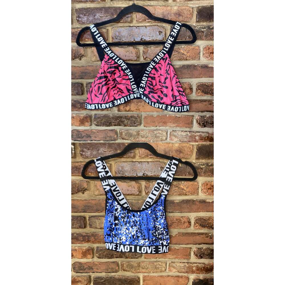 Women's Set Bundle of 2 Neon Pink & Blue LOVE Bra Bras Women's Size XXL 2XL
